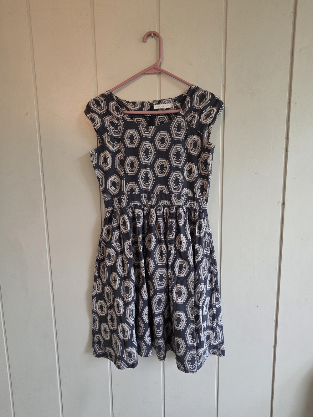 Mata Traders 100% Cotton Geometric Fit N Flare Dress Cap Sleeves Small